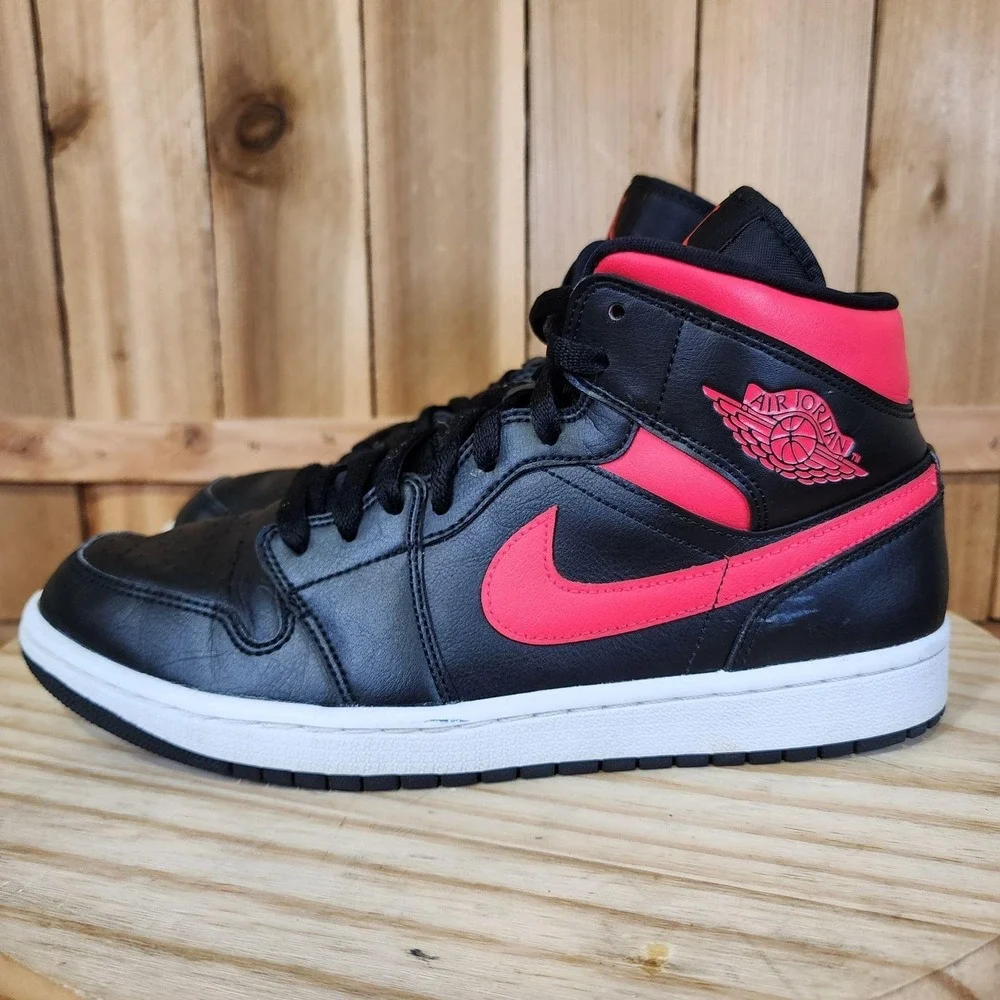 Nike Air Jordan 1 Mid Shoes Womens 11Siren Red Leather Sneakers BQ6472-004